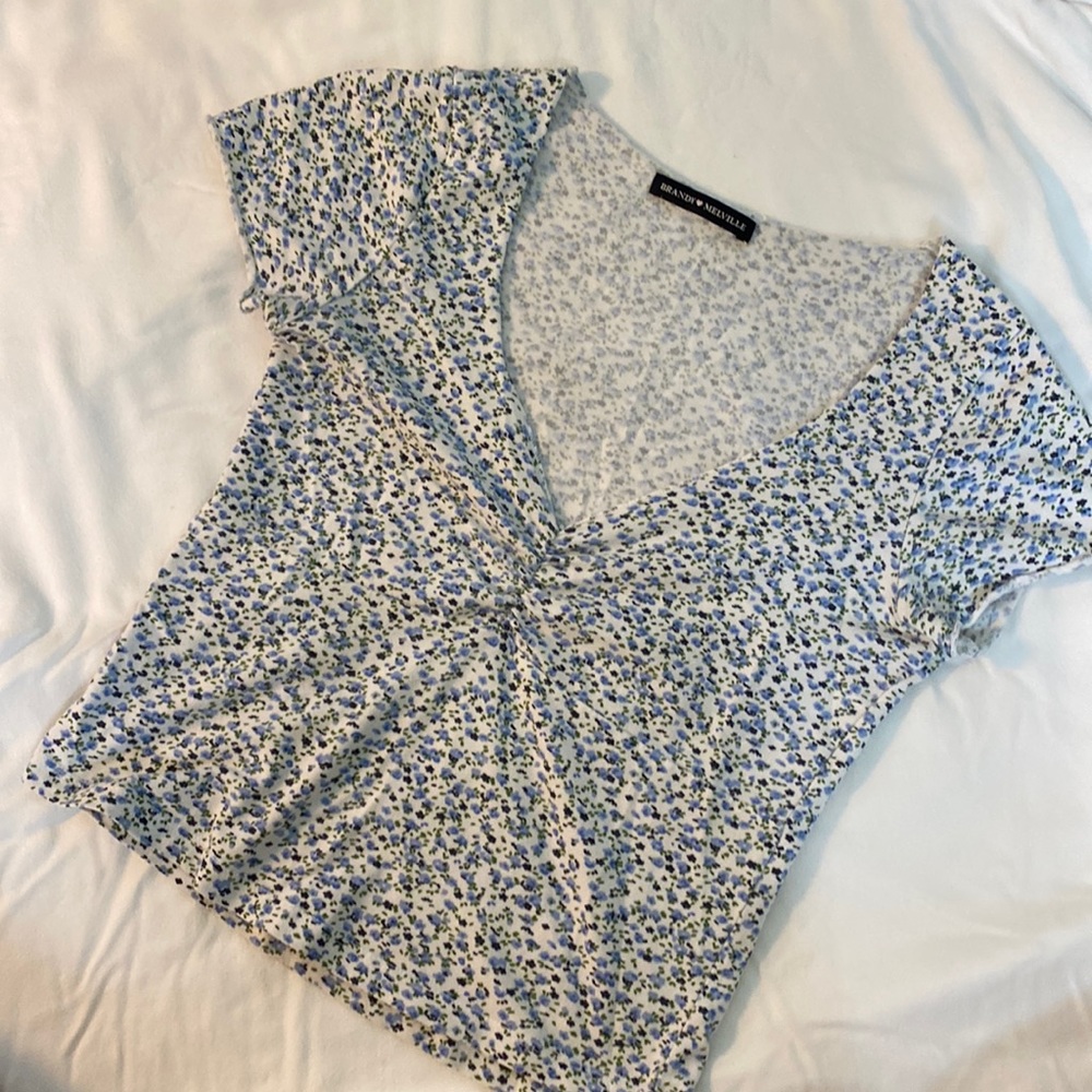 Brandy Melville Gina Top in Blue and Green Floral